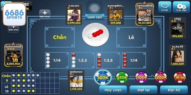 Cược tài/xỉu được lựa chọn nhiều trong xóc đĩa 6686bet