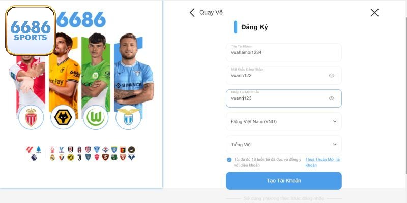 Quy trình tạo tài khoản, nạp tiền